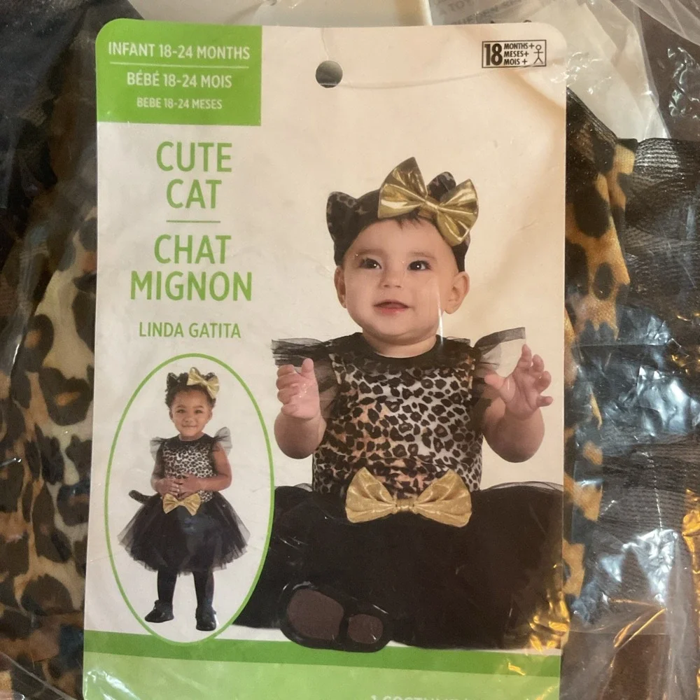 New Infant Girl's Cute Cat Black Gold Leopard Halloween Costume Size 18-24 Month